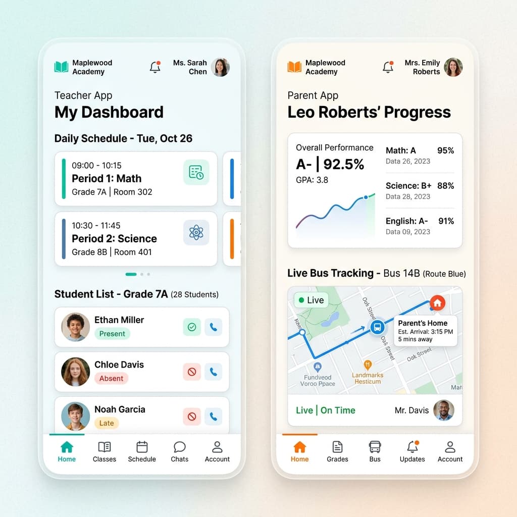 Teacher and Parent Mobile Apps Mockup