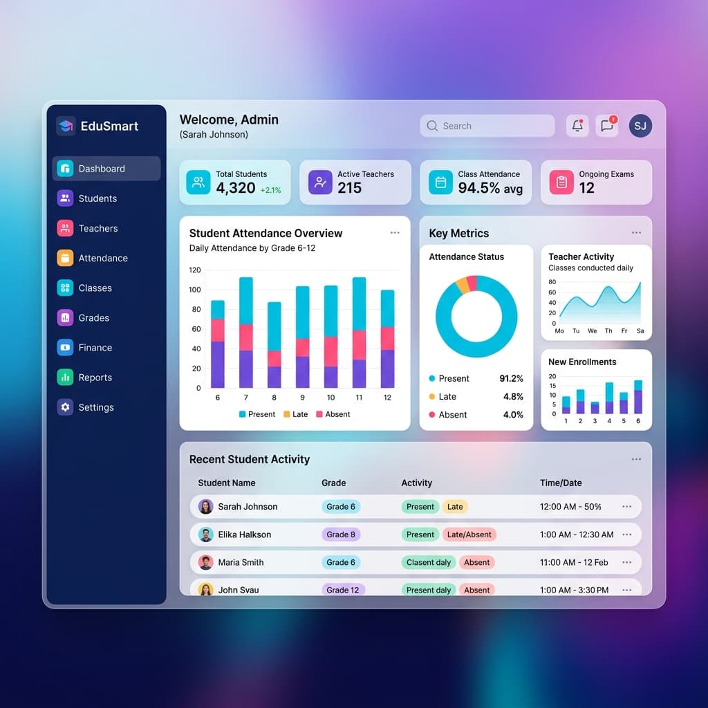 School Management Admin Dashboard Mockup